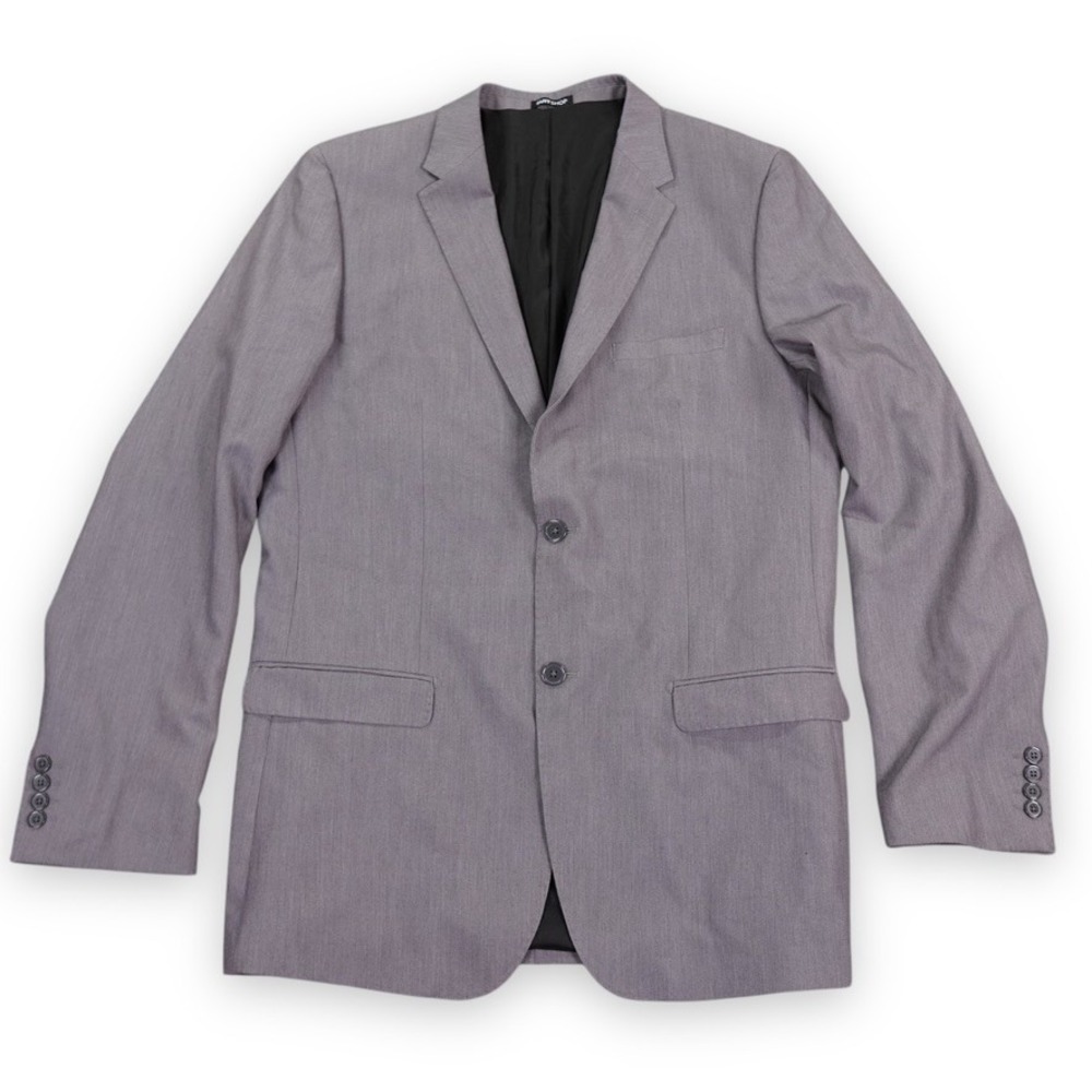SuitShop Blazer Mens 44 XL Jacket‎ Gray Slim Fit Stretch Two Button Modern Core